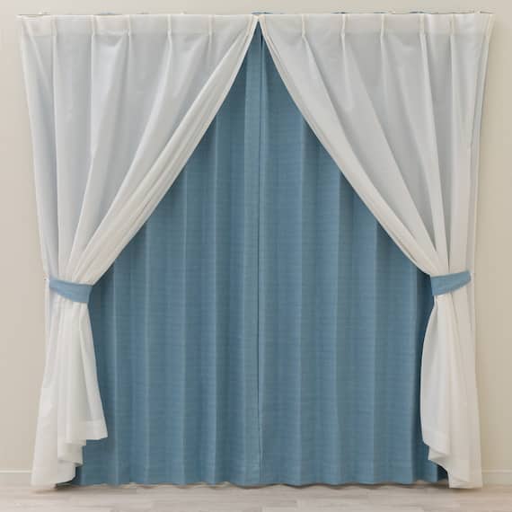 【一人暮らし・寝室に】外から見えにくいミラーレース付 遮光1級・遮熱カーテン4枚セット(エコオアシス ブルー 100X110cmセット) 3枚目画像