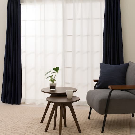 【一人暮らし・寝室に】外から見えにくいミラーレース付 遮光1級・遮熱カーテン4枚セット(エコオアシス ネイビー 100X178cmセット) 2枚目画像