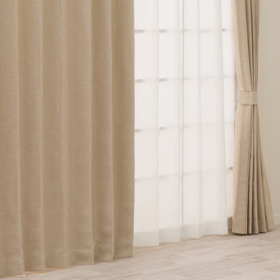 【一人暮らし・寝室に】外から見えにくいミラーレース付 遮光2級・遮熱カーテン4枚セット( エコオアシス ベージュ 100X215cmセット) 1枚目画像