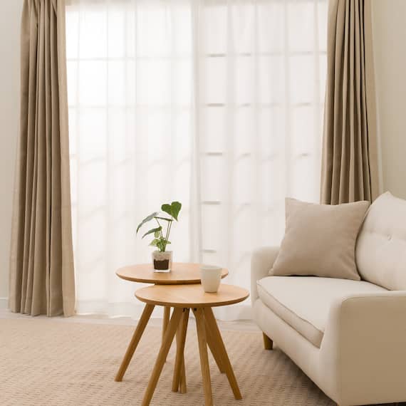 【一人暮らし・寝室に】外から見えにくいミラーレース付 遮光2級・遮熱カーテン4枚セット( エコオアシス ベージュ 100X215cmセット) 2枚目画像