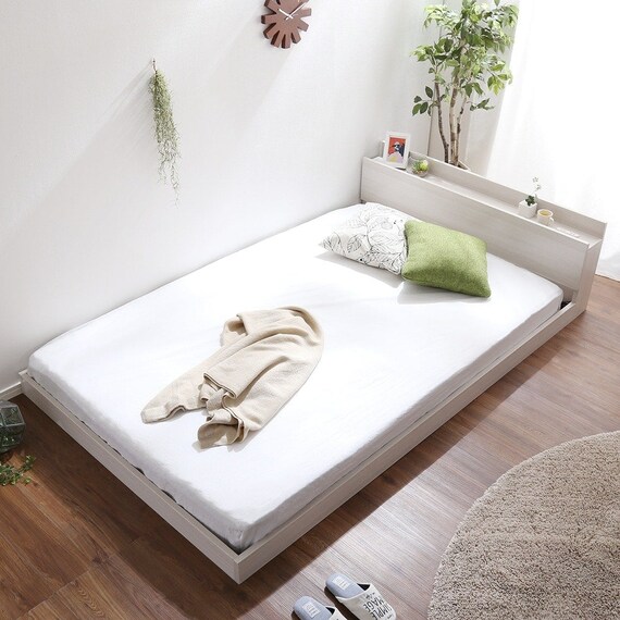 宮・コンセント付き北欧調フロアベッドフレーム(S WH) 1枚目画像