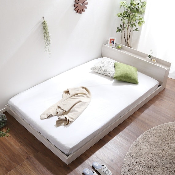 宮・コンセント付き北欧調フロアベッドフレーム(S WH) 1枚目画像