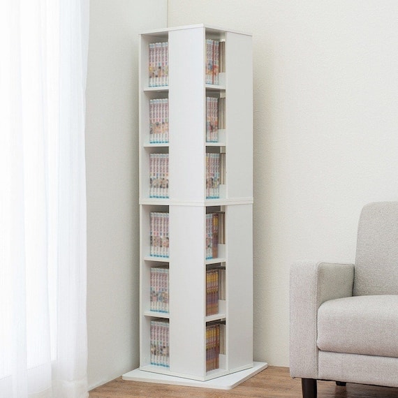 壁付けできる回転式コミックラック6段(WH) 1枚目画像