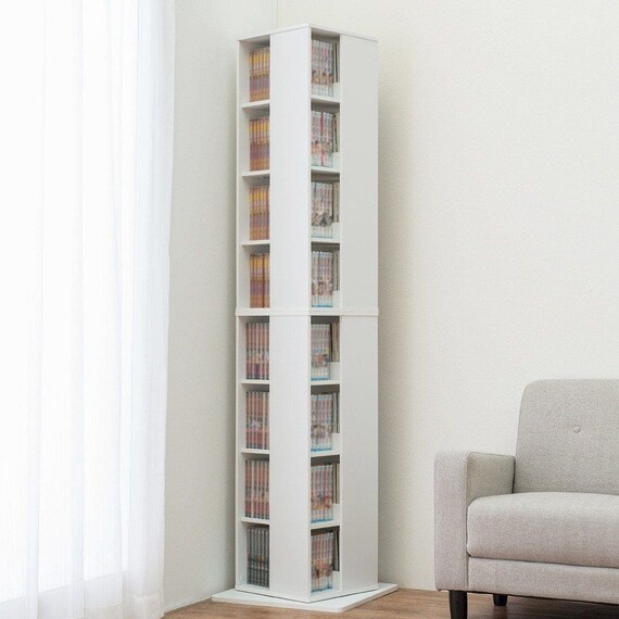 壁付けできる回転式コミックラック8段(WH) 1枚目画像