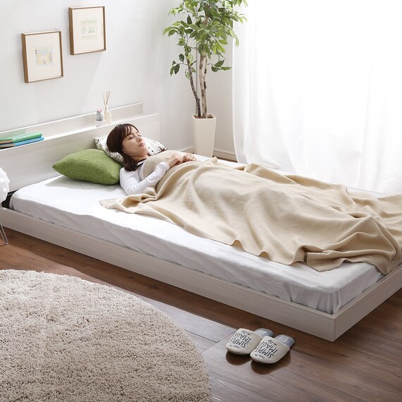 宮・コンセント付き北欧調フロアベッドフレーム(D WH) 4枚目画像