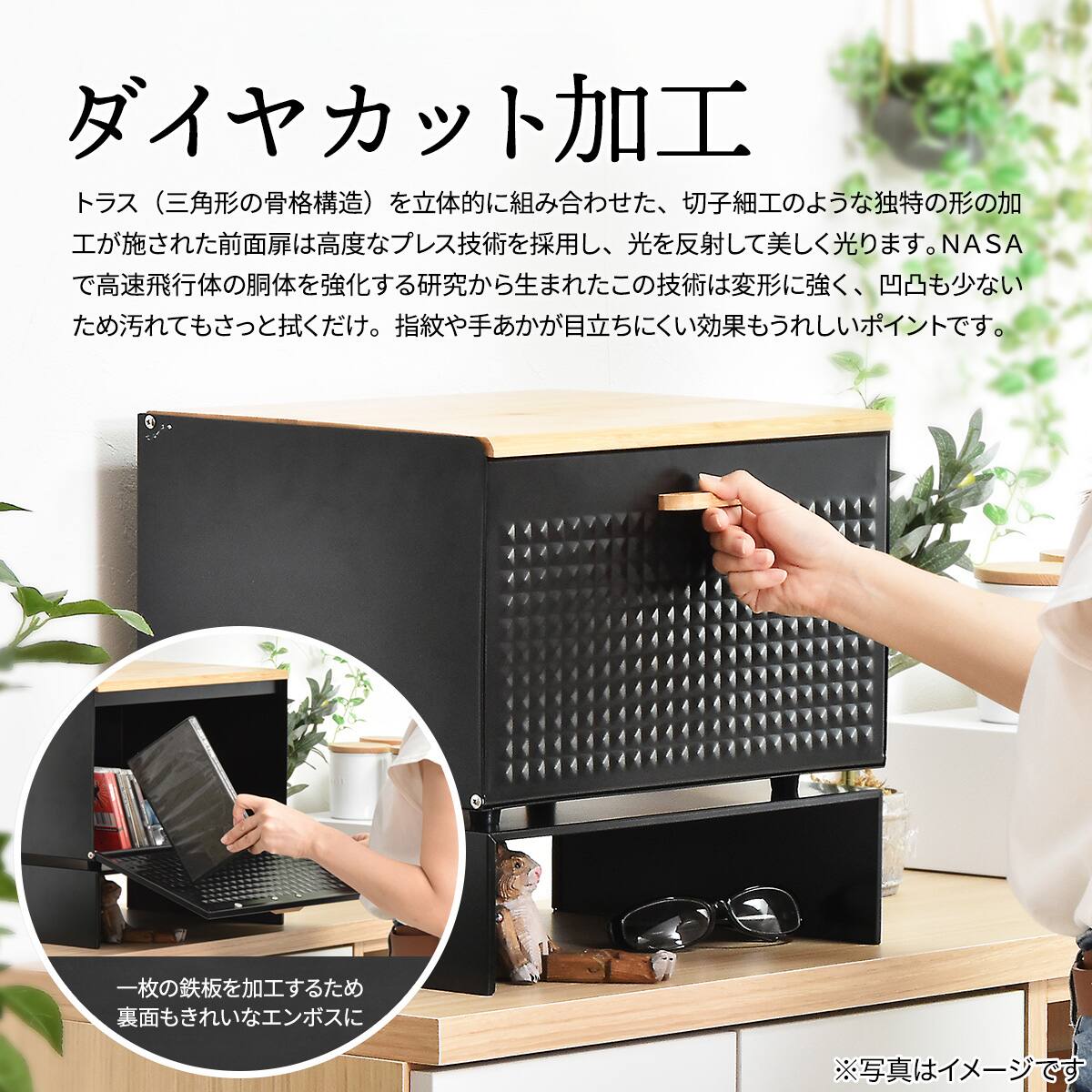 インテリアになじむ中棚付き大型ブレッドケース (ライトグリーン