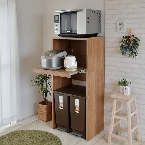 ごみ箱が入るキッチンラック (高さ約128cm LBR) 1枚目画像