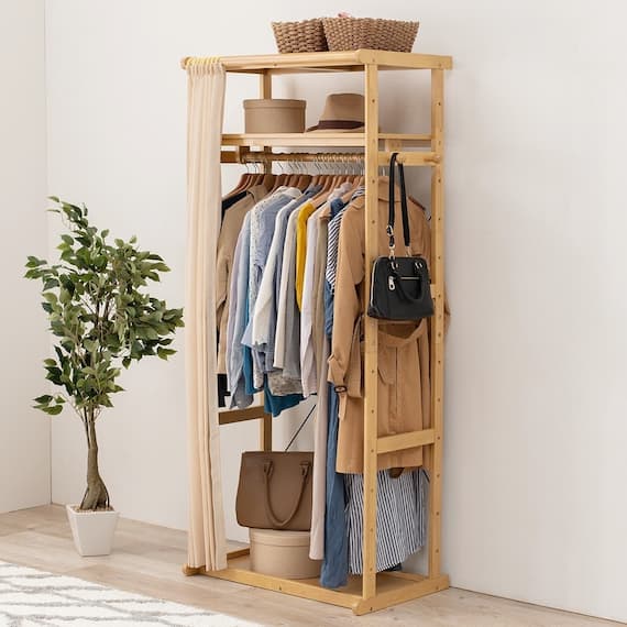 天然木の丈夫なハンガーラック(幅92cm NA) 1枚目画像