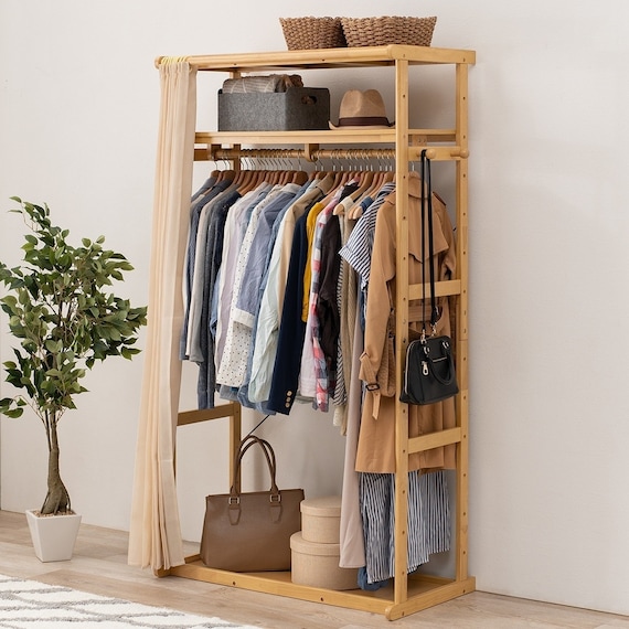 天然木の丈夫なハンガーラック(幅112cm NA) 1枚目画像