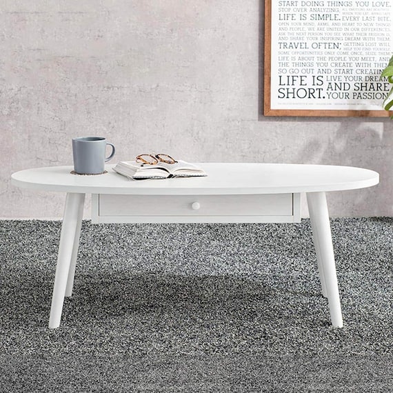 引き出し付き楕円形センターテーブル 幅95cm (WW) 1枚目画像