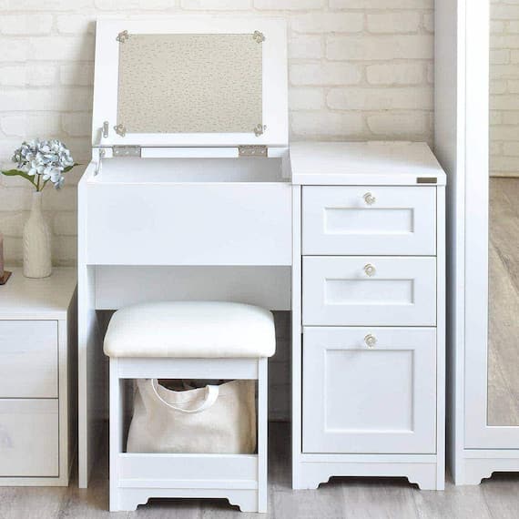 一台二役のドレッサーデスク(70-80D WH) 1枚目画像