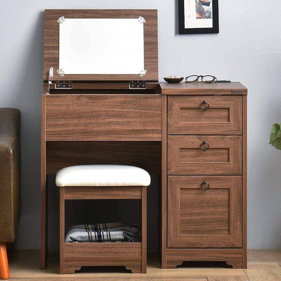 一台二役のドレッサーデスク(70-80D BR) 1枚目画像