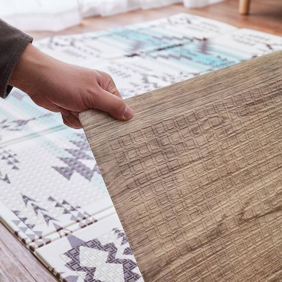 折り畳みできるキッズプレイマット(キリム 178cm×196cm ブルー) 5枚目画像