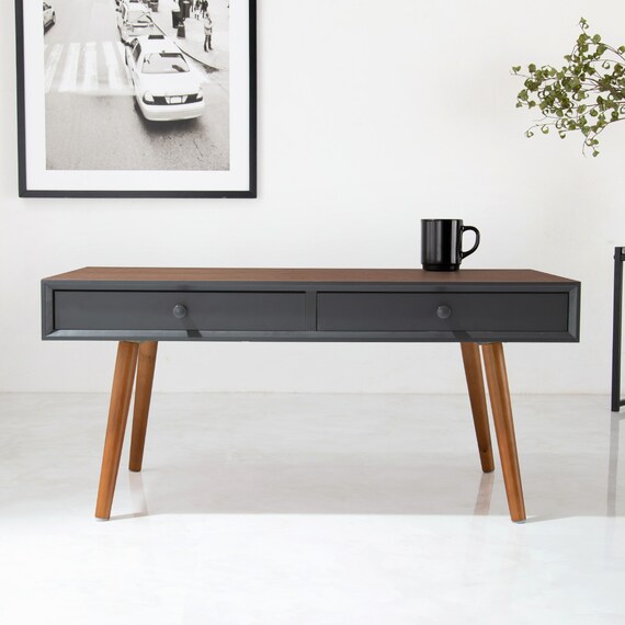 スタイリッシュな両引き出し付きセンターテーブル 幅80cm (BR/BK) 2枚目画像