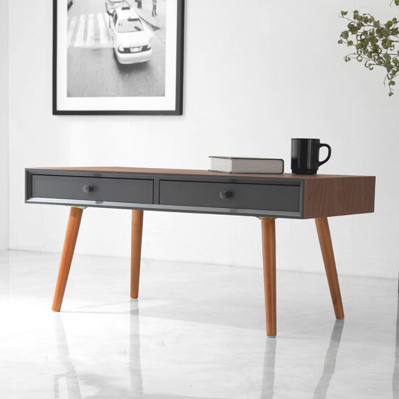 スタイリッシュな両引き出し付きセンターテーブル 幅80cm (BR/BK) 3枚目画像