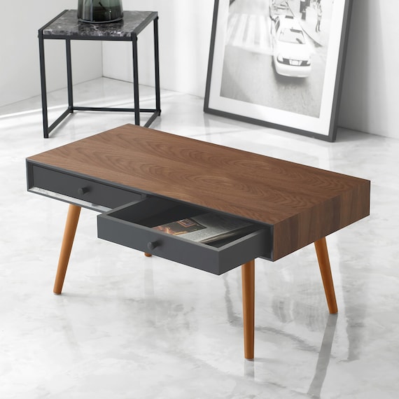 スタイリッシュな両引き出し付きセンターテーブル 幅80cm (BR/BK) 5枚目画像