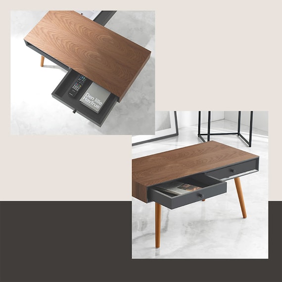 スタイリッシュな両引き出し付きセンターテーブル 幅80cm (BR/BK) 6枚目画像