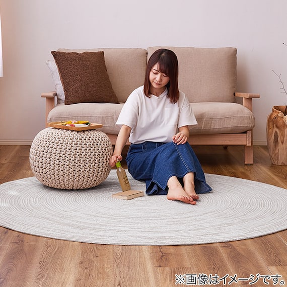 コットン100%の円形ラグ 90R BE 8枚目画像