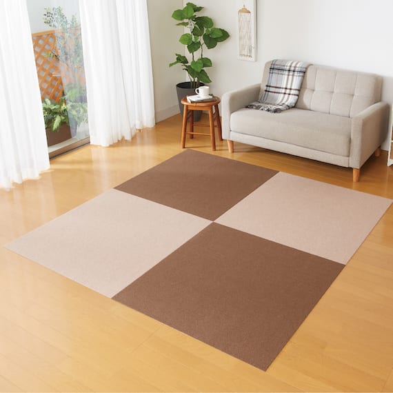 吸着タイルマット 90×90cm 2枚入 (ブラウン) 1枚目画像