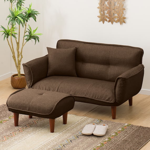 コンパクトカウチソファ オットマン付き 布張りタイプ (BR) 1枚目画像