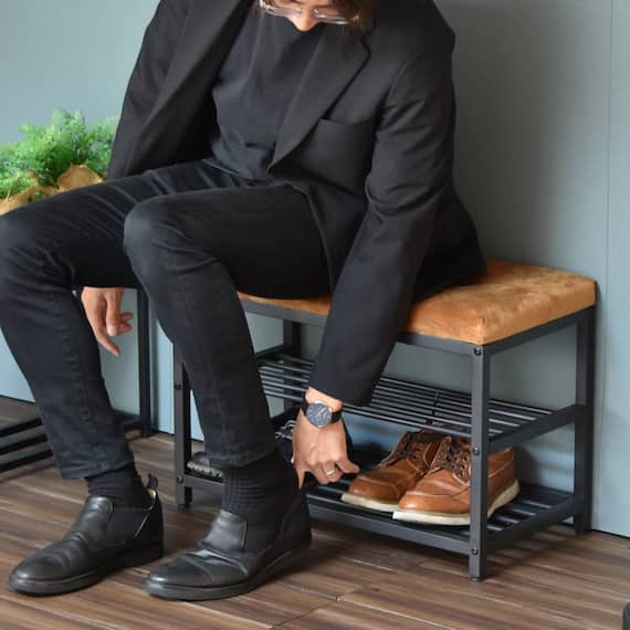 ベンチシューズラック(幅60cm ライトブラウン) 1枚目画像