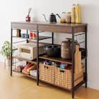 スライド棚付きキッチンカウンター (幅120cm DBR) 1枚目画像