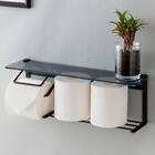 棚付きトイレットペーパーホルダー(ストックタイプ ガラスブラック) 1枚目画像