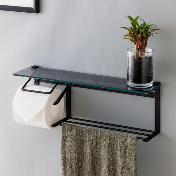 棚付きトイレットペーパーホルダー(ストックタイプ ガラスブラック) 7枚目画像