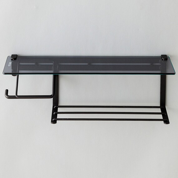 棚付きトイレットペーパーホルダー(ストックタイプ ガラスブラック) 10枚目画像