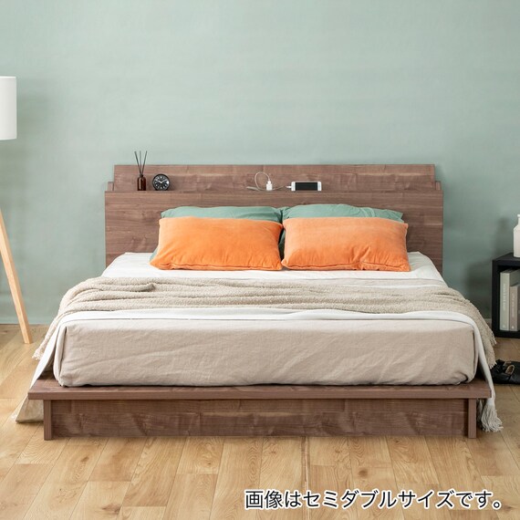 クイーン コンセント棚付きステージすのこベッド(BR) 2枚目画像