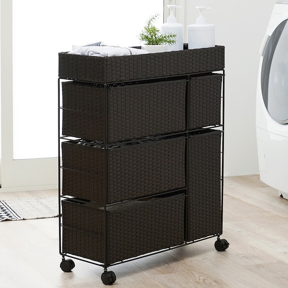 ランドリーチェスト (幅66 引出5杯 ダークブラウン) 1枚目画像