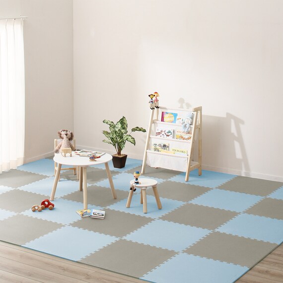 抗菌大判パズルマット３０Pセット（約６畳用）(ダークグレー×ブルー) 2枚目画像