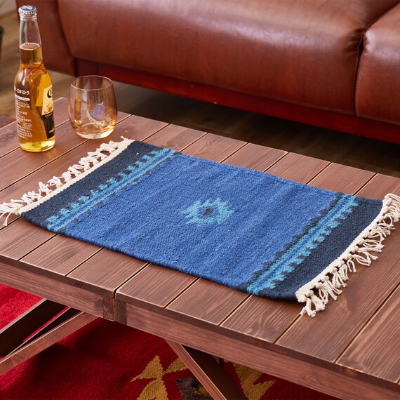 ウール100%ランチョンマット4枚セット キリムAS (BL) 2枚目画像