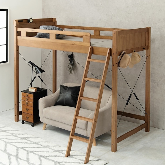 頑丈棚付きロフトベッド ハイタイプ(高さ186cm LBR) 1枚目画像