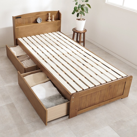 シングル 宮付きすのこベッド (引出し付きタイプ LBR) 1枚目画像