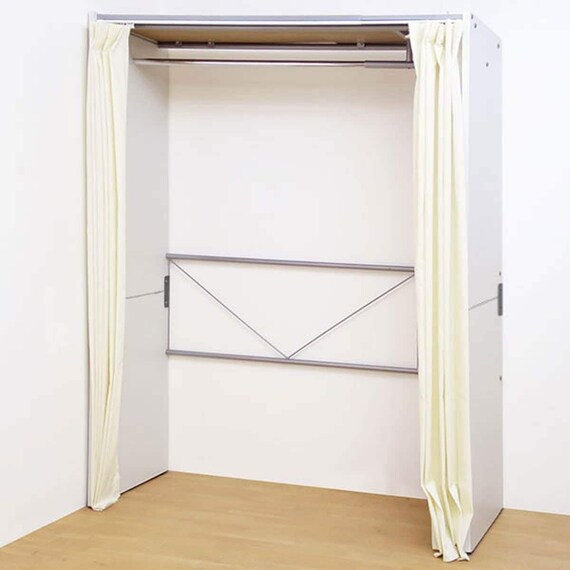 伸縮クローゼットハンガーラック(上棚なしタイプ 幅128cm アイボリー) 1枚目画像