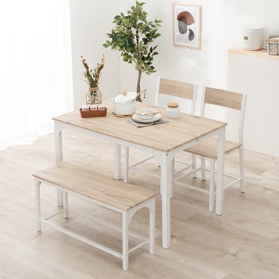 シンプルな木目調ダイニング4点セット (NA/WH) 1枚目画像
