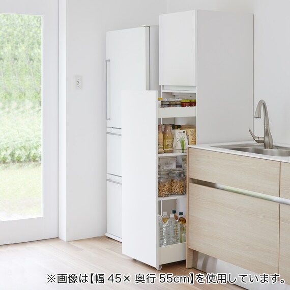 [パントリータイプ] 幅1cm単位で選べる隙間ワゴン (幅31×奥行55cm WH) 4枚目画像
