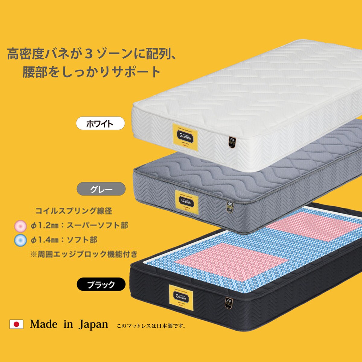 P2倍☆4 23 20時〜全商品対象♪ GRAN GINA グランジーナ シングルサイズ ボンネルコイル マットレス グランツ 国産 寝具 