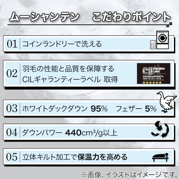 【日本製】ホワイトダックダウン95% 羽毛布団(ムーンシャンテン クイーン) 2枚目画像