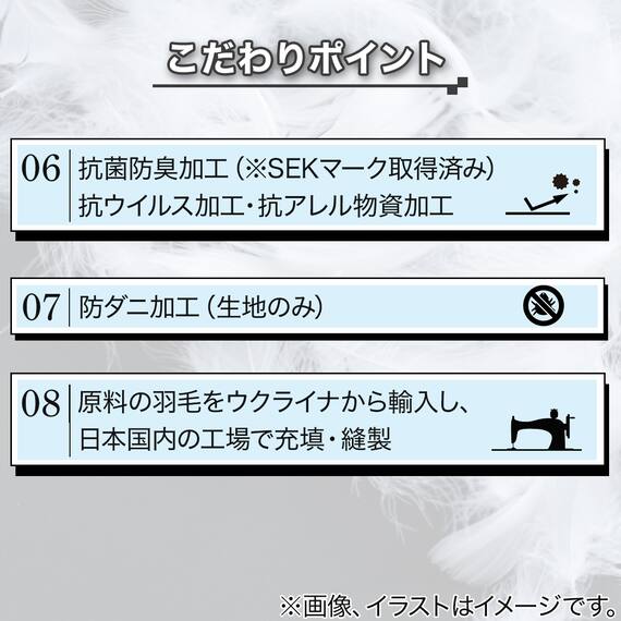 【日本製】ウクライナ産ホワイトダックダウン85% 羽毛布団(贅沢ボリュームアップ セミダブル) 3枚目画像