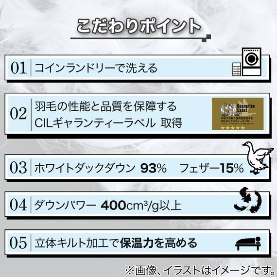 【日本製】ウクライナ産ホワイトダックダウン93% 羽毛布団(贅沢ボリュームアップ ダブル) 2枚目画像