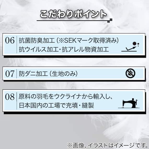 【日本製】ウクライナ産ホワイトダックダウン93% 羽毛布団(贅沢ボリュームアップ ダブル) 3枚目画像