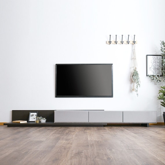 伸縮ローボード (幅179.5~300cm GY/BK) 1枚目画像