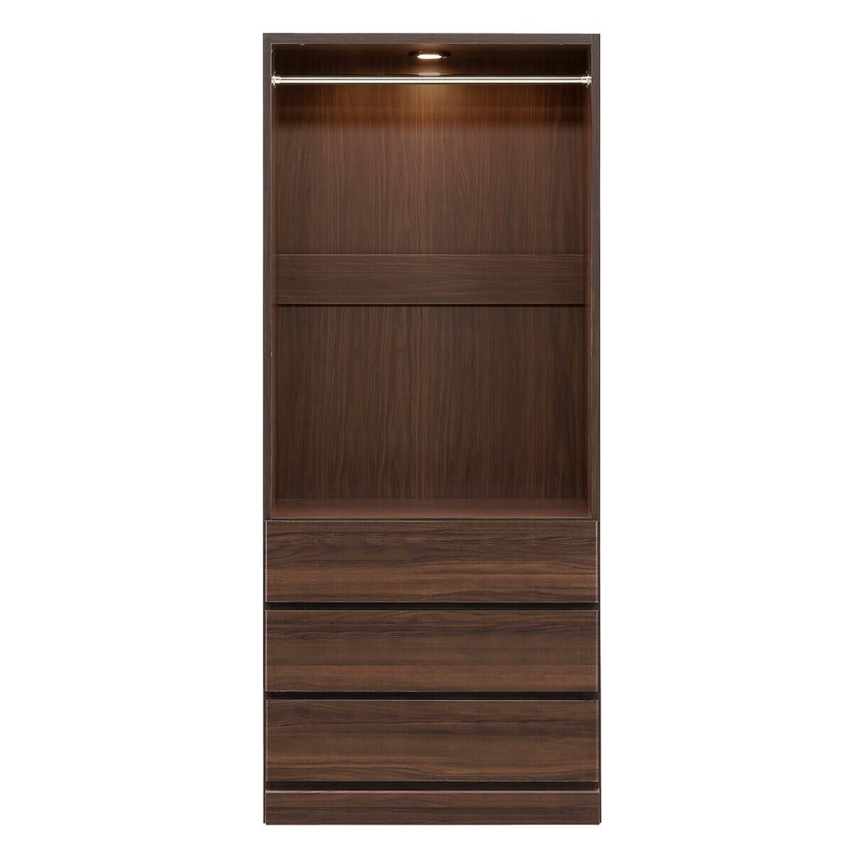 照明付きワードローブ ハンガー + 引出3杯 (幅77.5cm DBR) | ニトリ