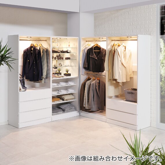 照明付きワードローブ ハンガー + 引出2杯 (幅77.5cm WH) 6枚目画像