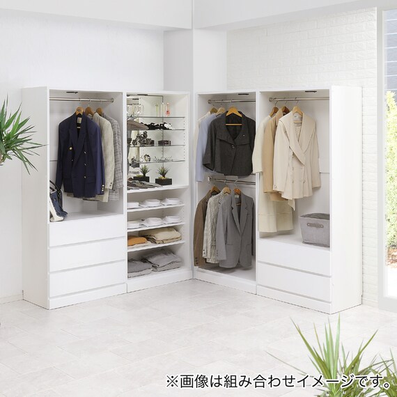 照明付きワードローブ ハンガー + 引出2杯 (幅77.5cm WH) 7枚目画像