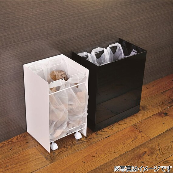 レジ袋ダストボックスキャスター付き(2分別 ブラック) 4枚目画像