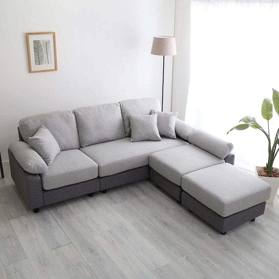 5人掛けコーナーカウチソファ 布張りツートンタイプ (GY) 1枚目画像