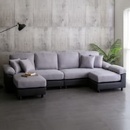 6人掛けコーナーカウチソファ PVC×布張りタイプ